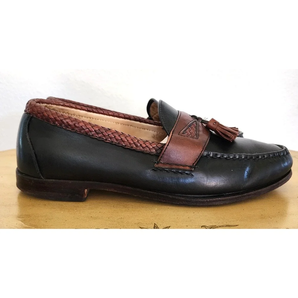 Allen Edmonds Sz 10.5 Black Brown Leather Maxfield Tassel Loafers Preppy Classic